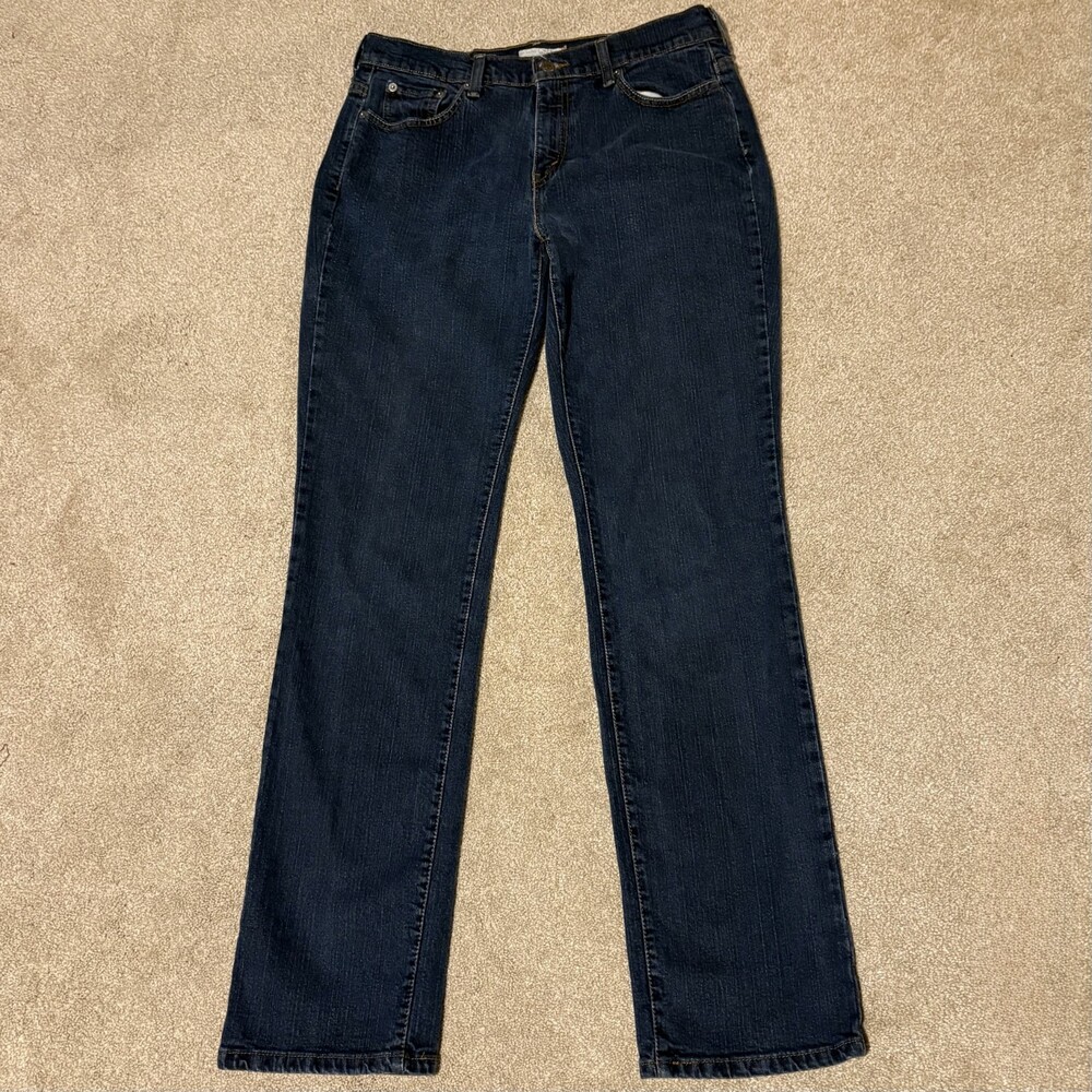 Levis 505 Womens Sz 10L Straight Leg Jeans Dark Wash Blue Stretch Denim Pants